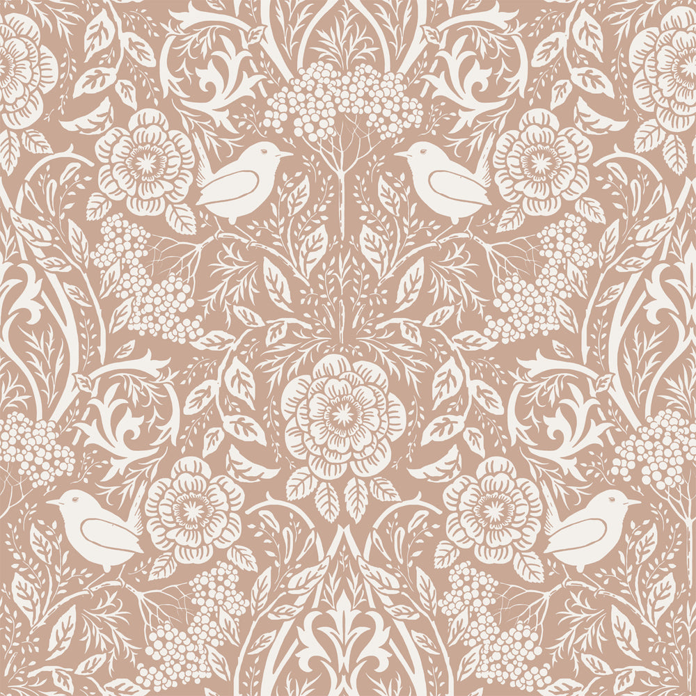 Vintage Flowers - Vintage Birds botanical wallpaper Esta Roll Orange  139324