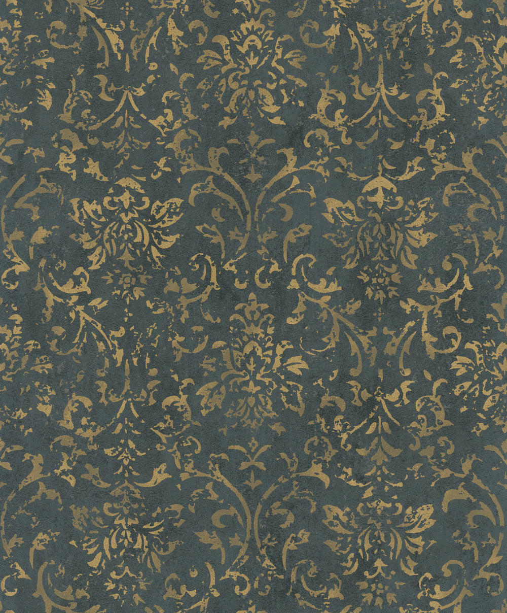 City Glow - Ornate Florals damask wallpaper Marburg Roll Black  34297