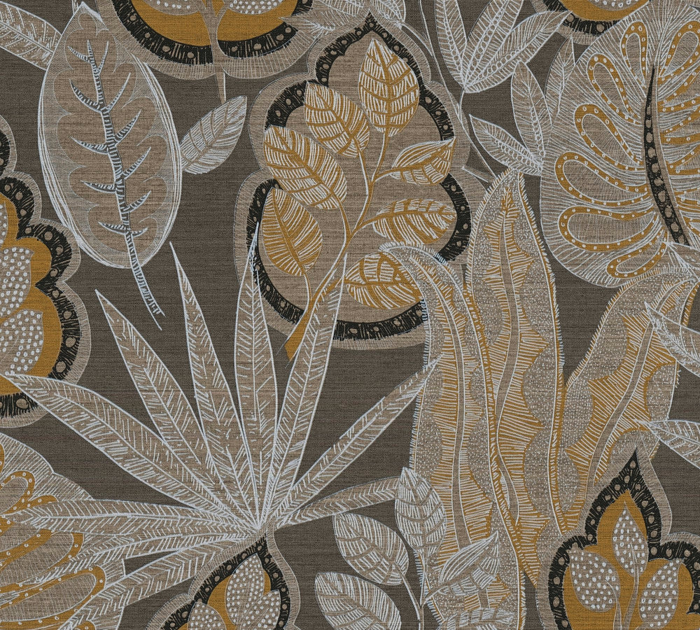 Famous Garden - Exotic Leaves botanical wallpaper AS Creation Roll Dark Brown  393463