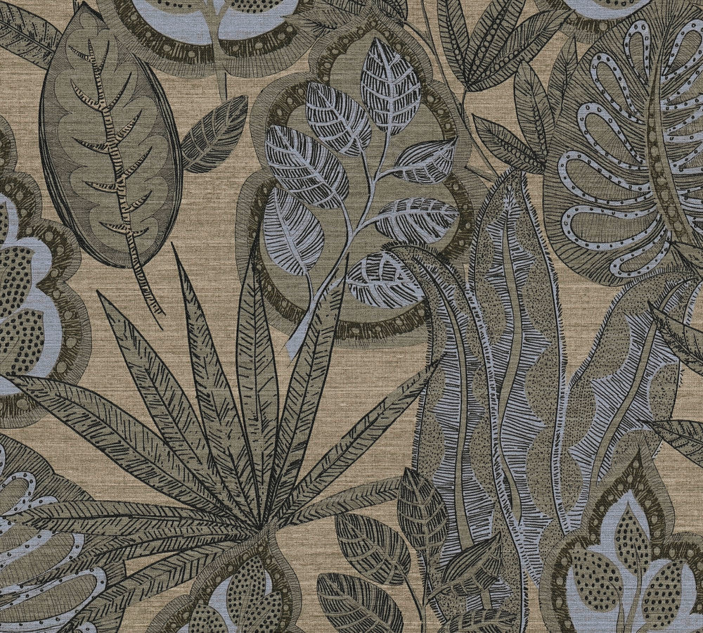 Famous Garden - Exotic Leaves botanical wallpaper AS Creation Roll Brown  393465