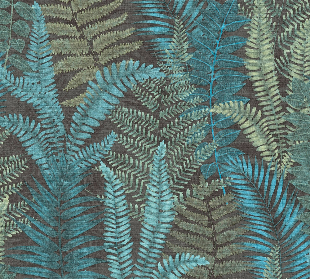 Famous Garden - Colourful Ferns botanical wallpaper AS Creation Roll Blue  393473