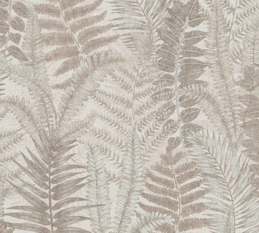 Famous Garden - Colourful Ferns botanical wallpaper AS Creation Roll Beige  393475