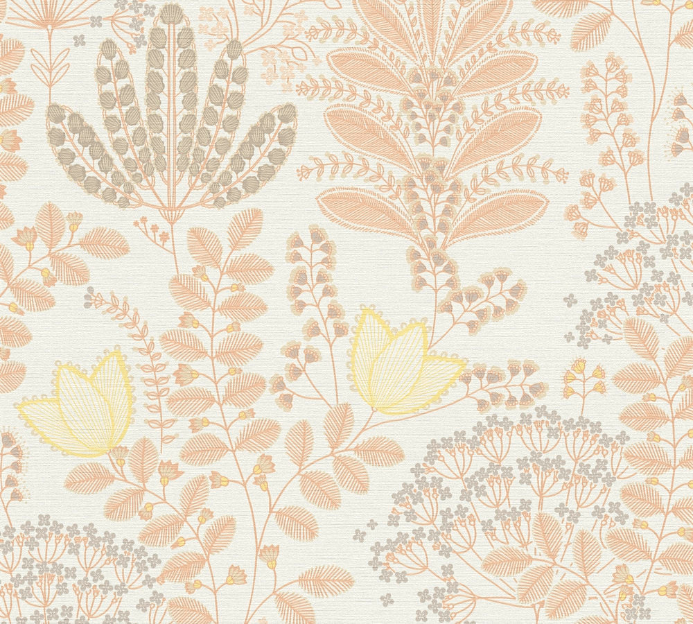 Famous Garden - Playful Garden botanical wallpaper AS Creation Roll Orange  393491