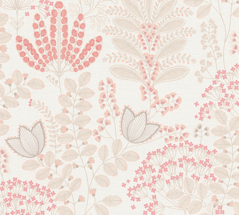 Famous Garden - Playful Garden botanical wallpaper AS Creation Roll Pink  393492