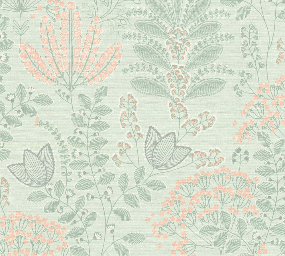 Famous Garden - Playful Garden botanical wallpaper AS Creation Roll Light Green  393493