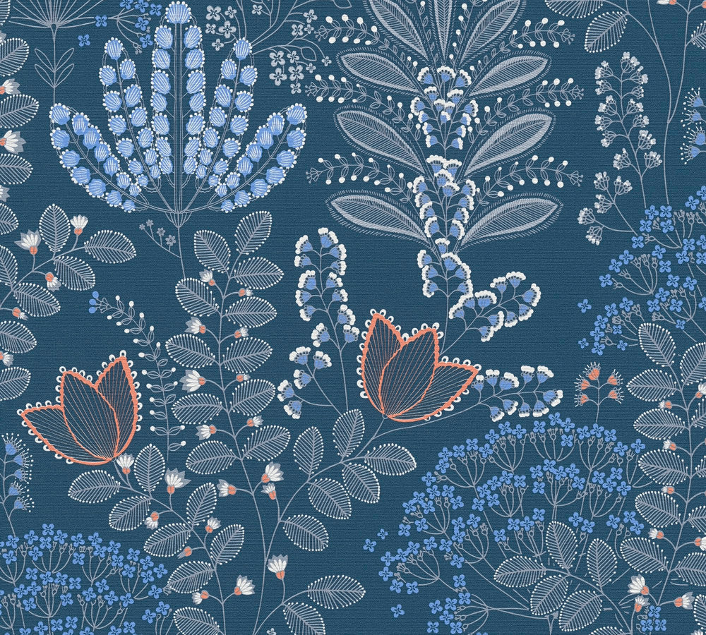 Famous Garden - Playful Garden botanical wallpaper AS Creation Roll Blue  393494