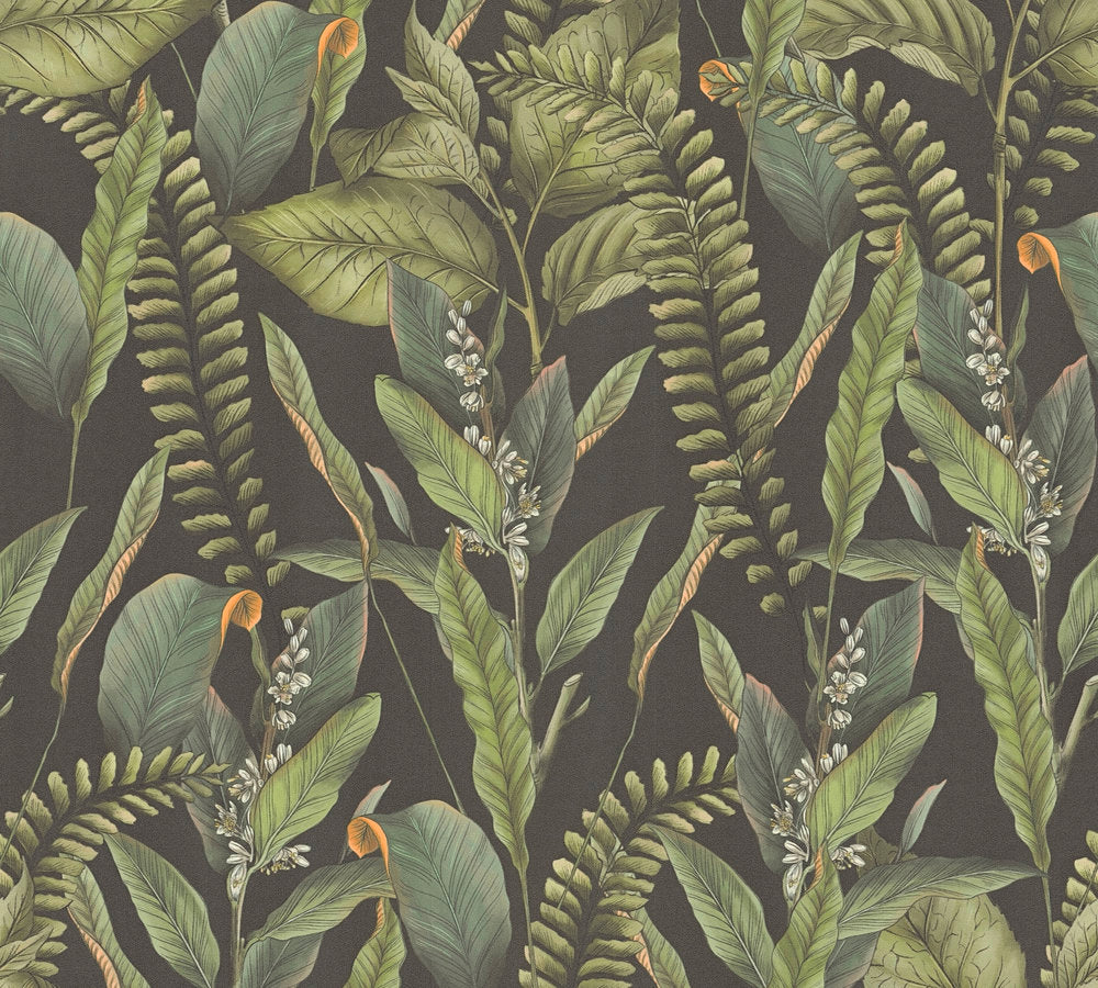 Drawn Into Nature - Foliage botanical wallpaper AS Creation Roll Black  394131