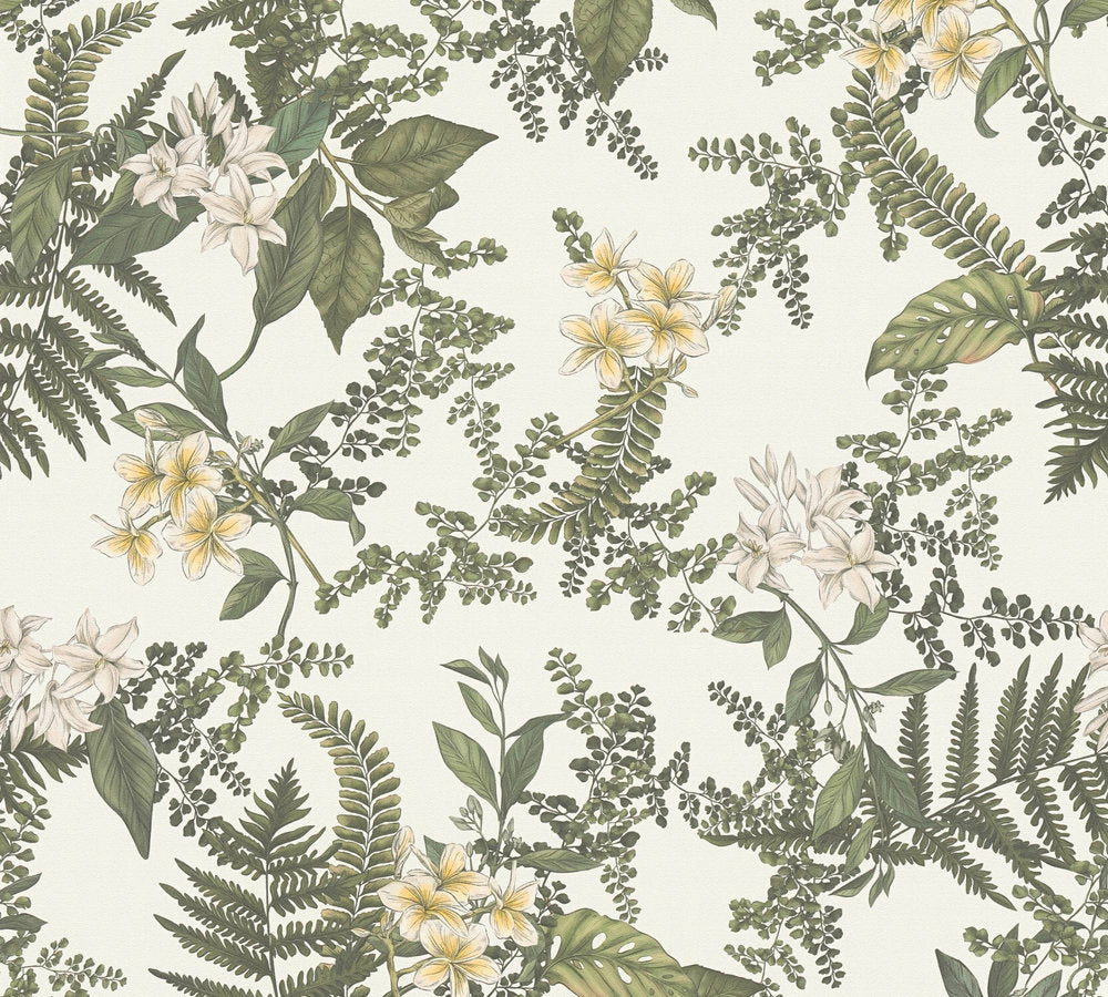 Drawn Into Nature - Flowers & Ferns botanical wallpaper AS Creation Roll White  394243