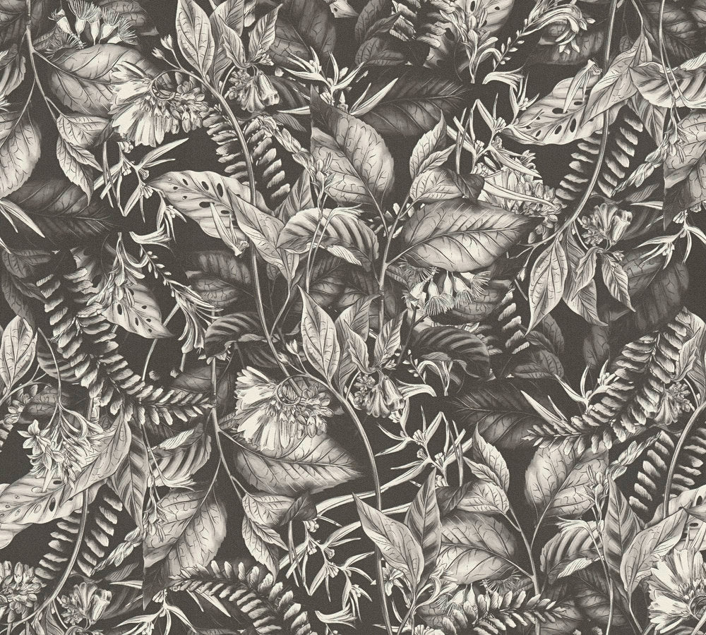 Drawn Into Nature - Dancing Nature botanical wallpaper AS Creation Roll Black  394252