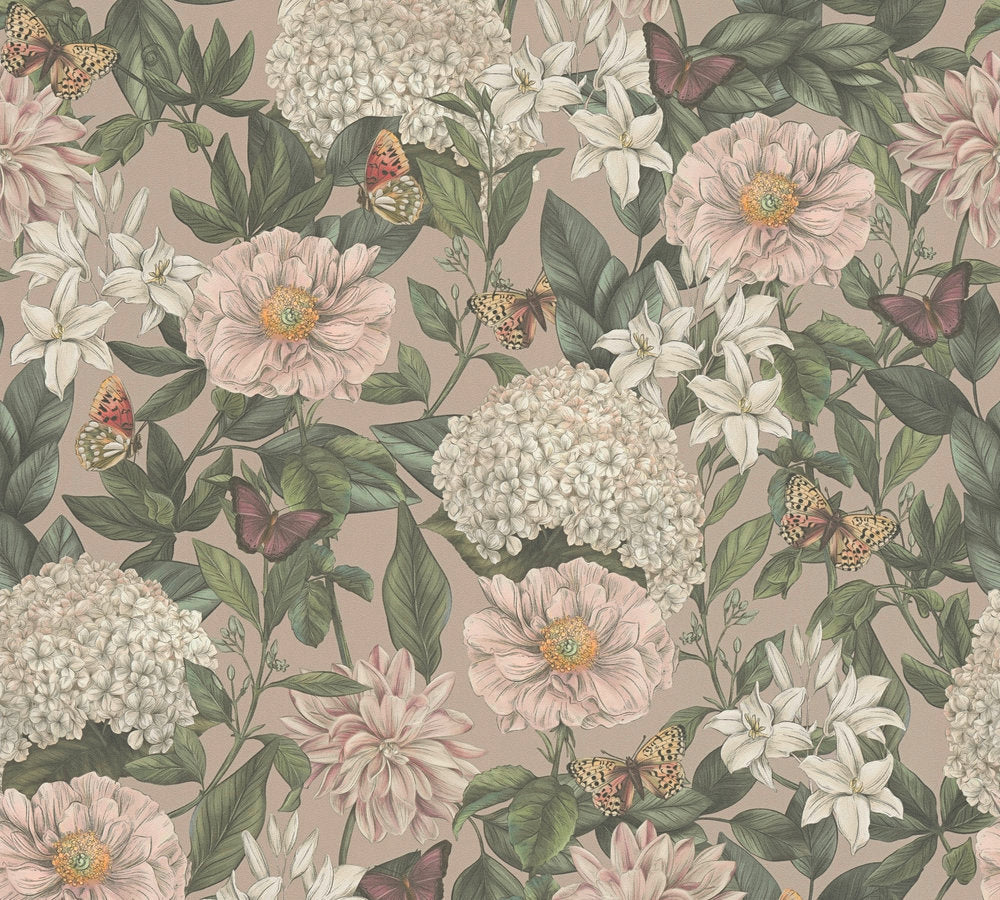 Drawn Into Nature - Flower Poetry botanical wallpaper AS Creation Roll Beige  394262