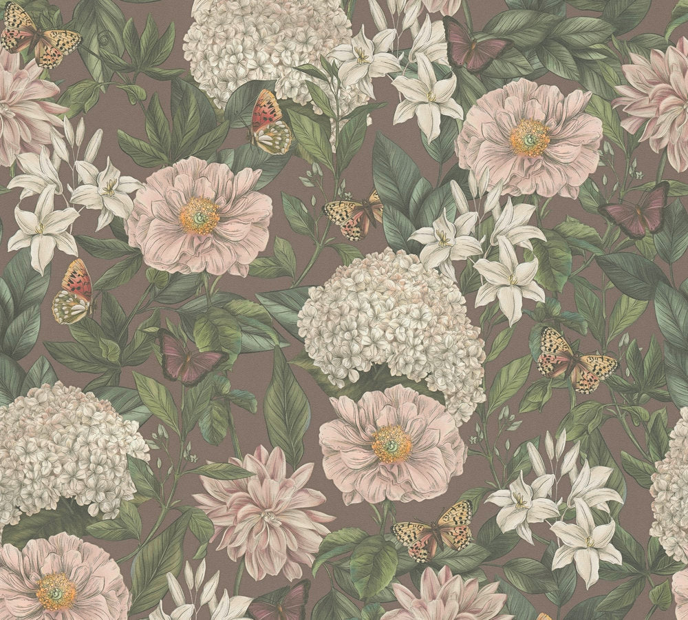 Drawn Into Nature - Flower Poetry botanical wallpaper AS Creation Roll Light Brown  394263