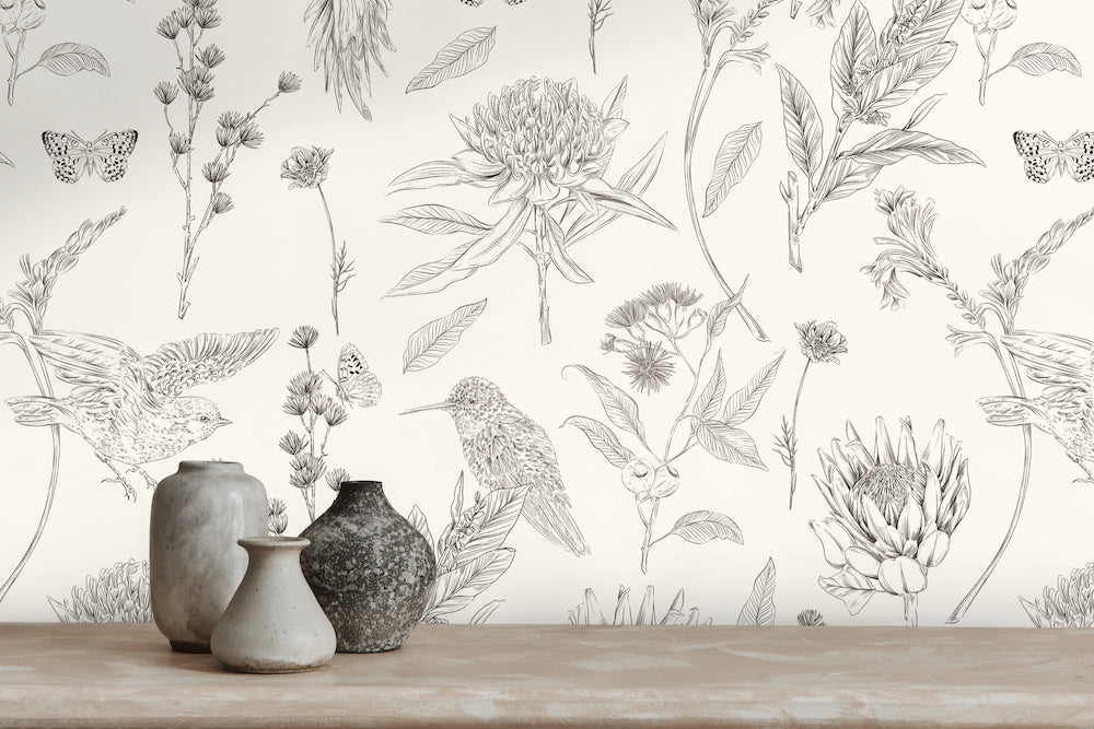 Drawn Into Nature - Birds of Nature botanical wallpaper AS Creation    