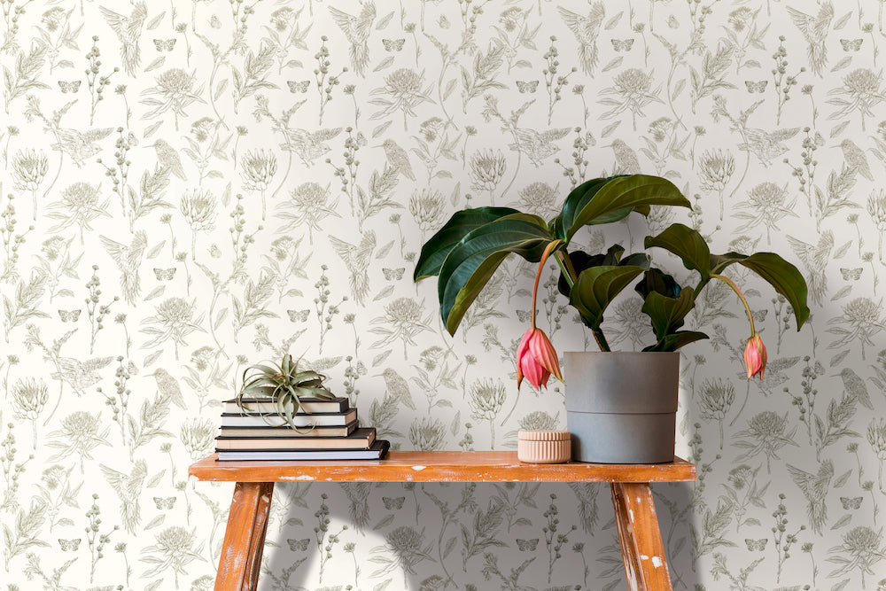 Drawn Into Nature - Birds of Nature botanical wallpaper AS Creation    