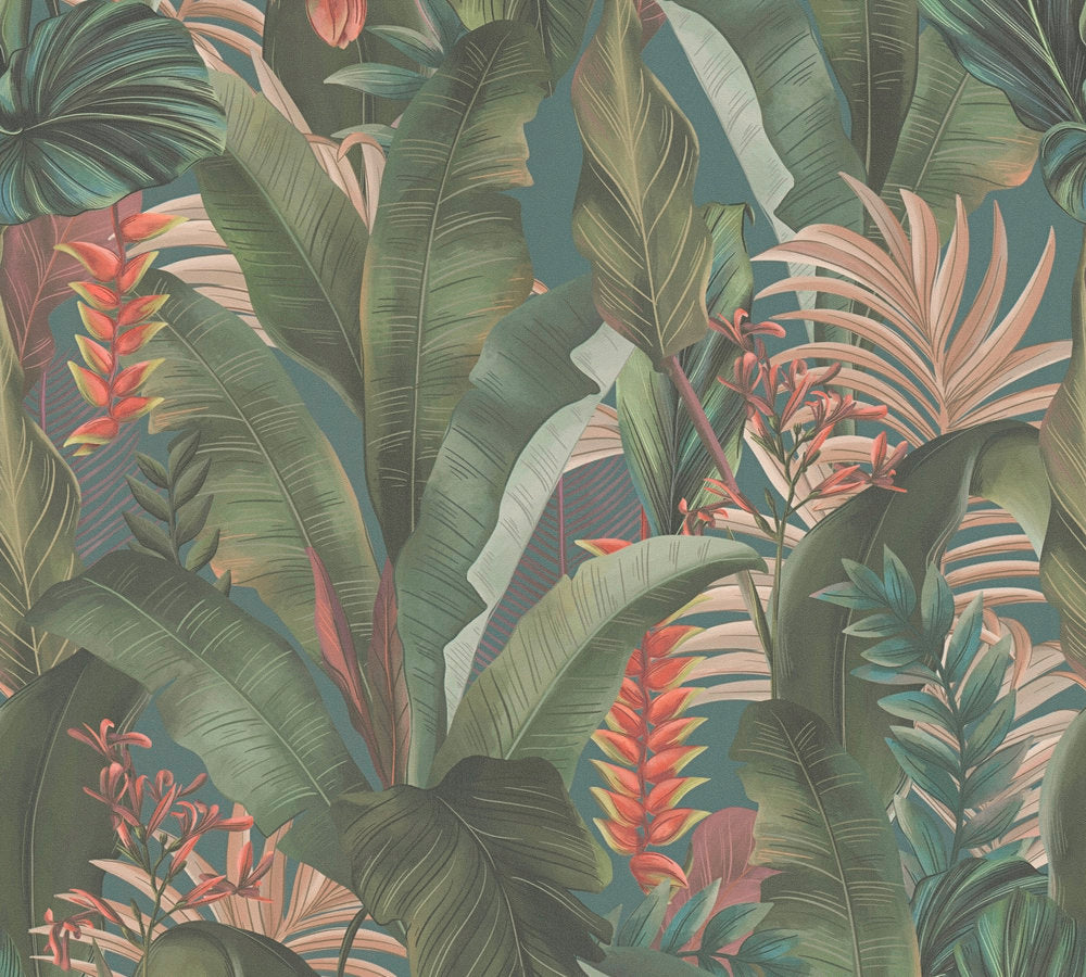 Drawn Into Nature - Jungle Dream botanical wallpaper AS Creation Roll Blue  394352