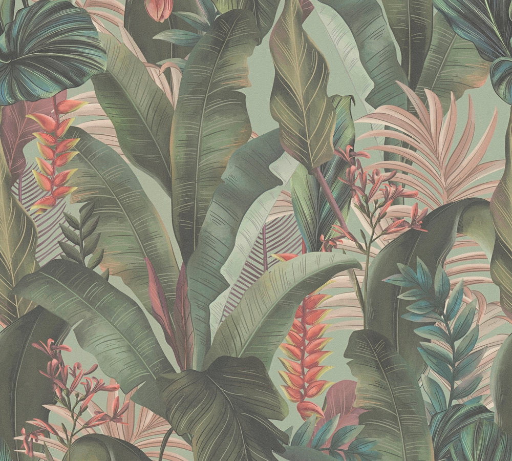 Drawn Into Nature - Jungle Dream botanical wallpaper AS Creation Roll Teal  394353