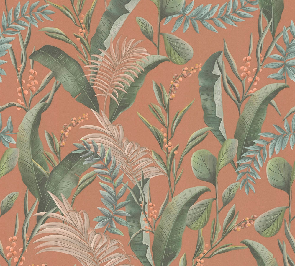 Drawn Into Nature - Jungle botanical wallpaper AS Creation Roll Orange  394362