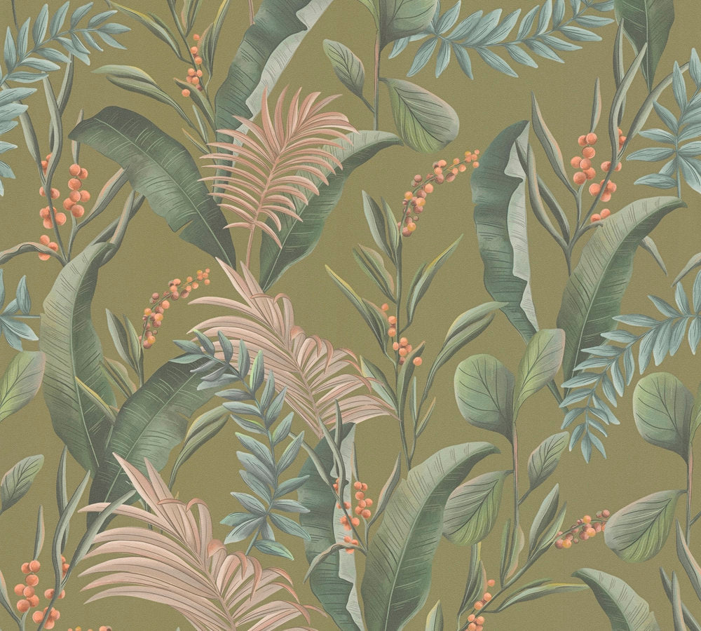 Drawn Into Nature - Jungle botanical wallpaper AS Creation Roll Green  394363