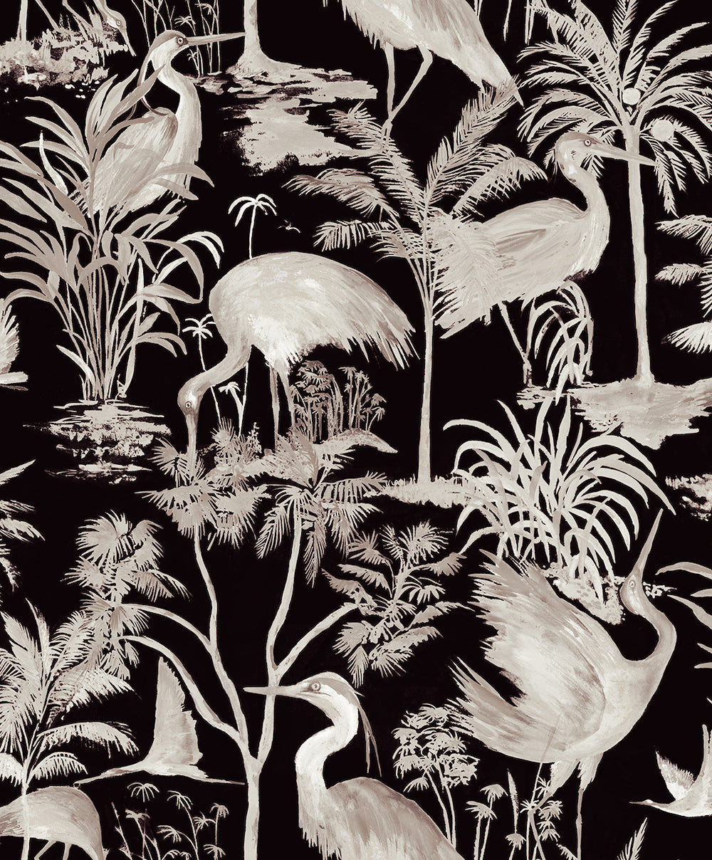 Spirit of Jungle - Avian Paradise botanical wallpaper Marburg Roll Black  47405