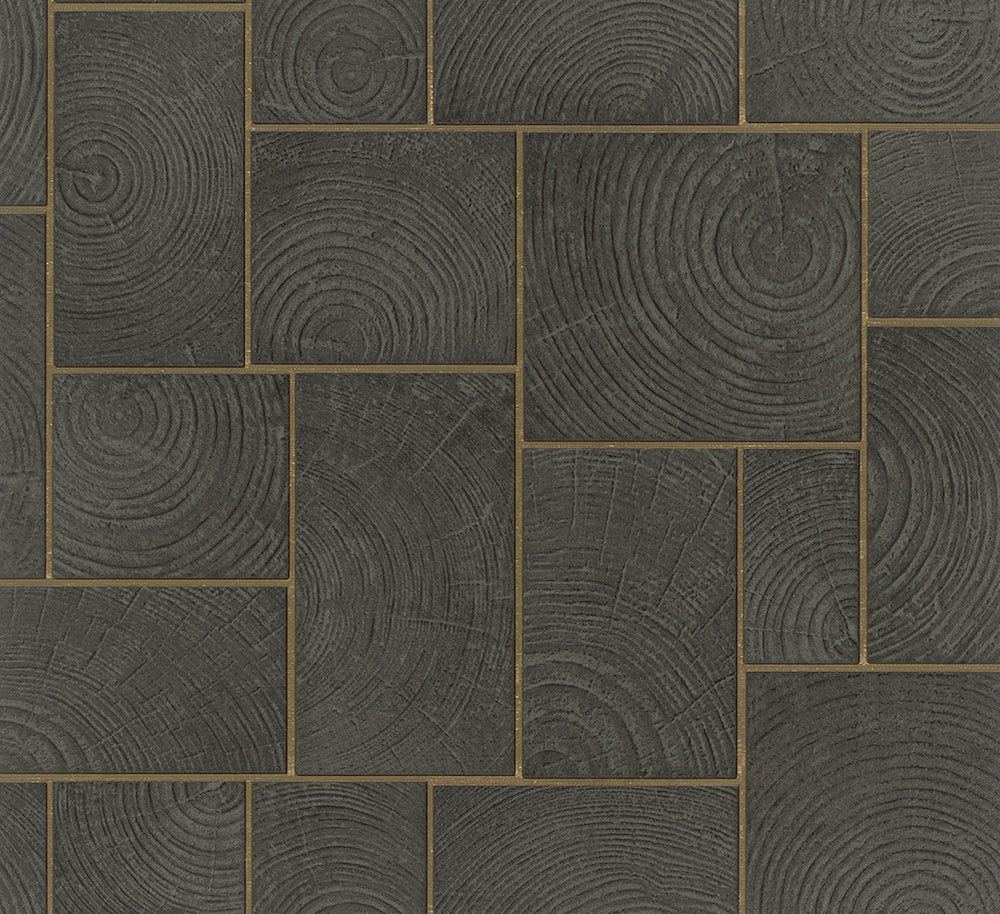 Natural Opulence -  Wood Tiles industrial wallpaper Marburg Roll Black/Gold  33223