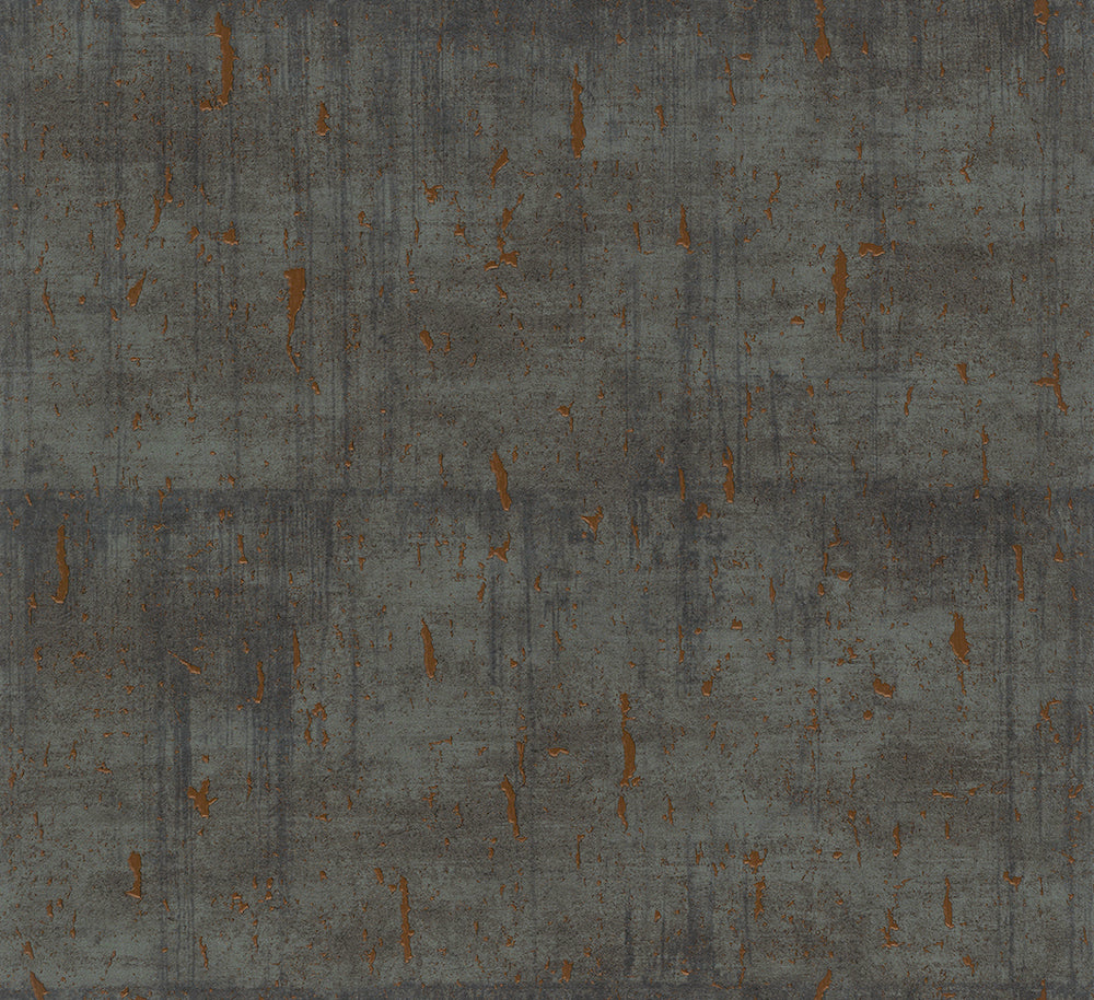 Natural Opulence -  Metallic Concrete Look industrial wallpaper Marburg Roll Black/Copper  33239