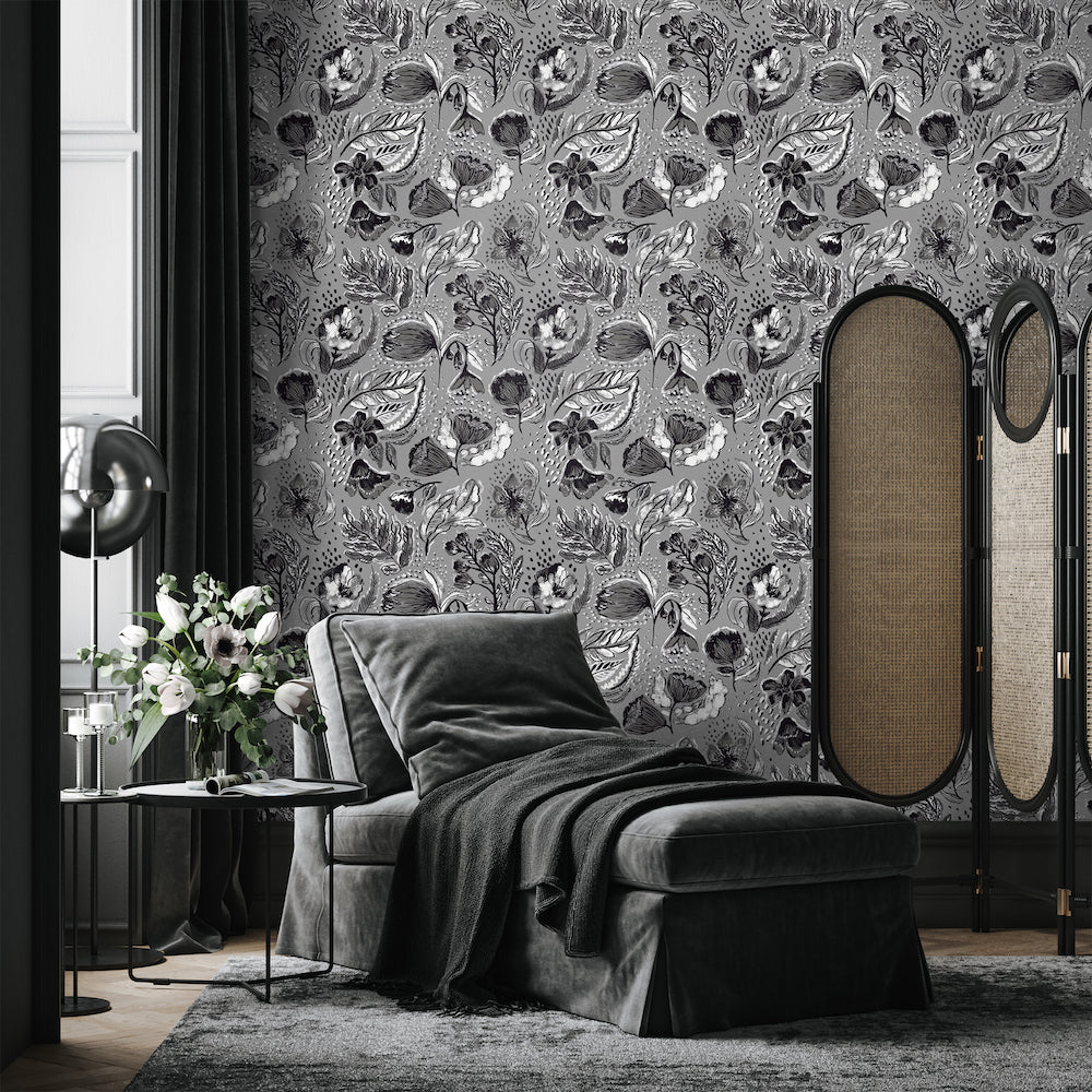 Salt & Pepper - Felice Flock botanical wallpaper Hohenberger    