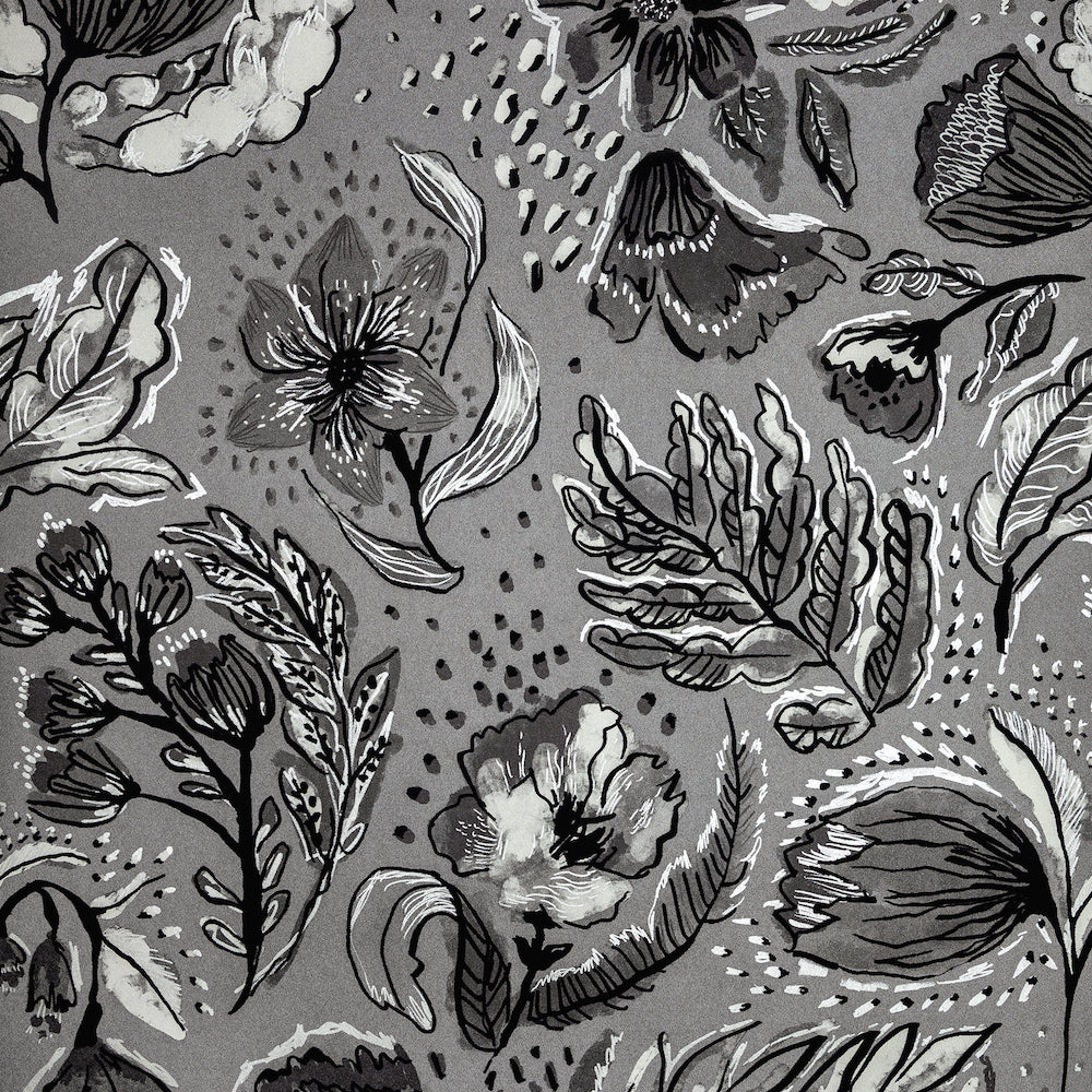 Salt & Pepper - Felice Flock botanical wallpaper Hohenberger Roll Grey/Black  81335