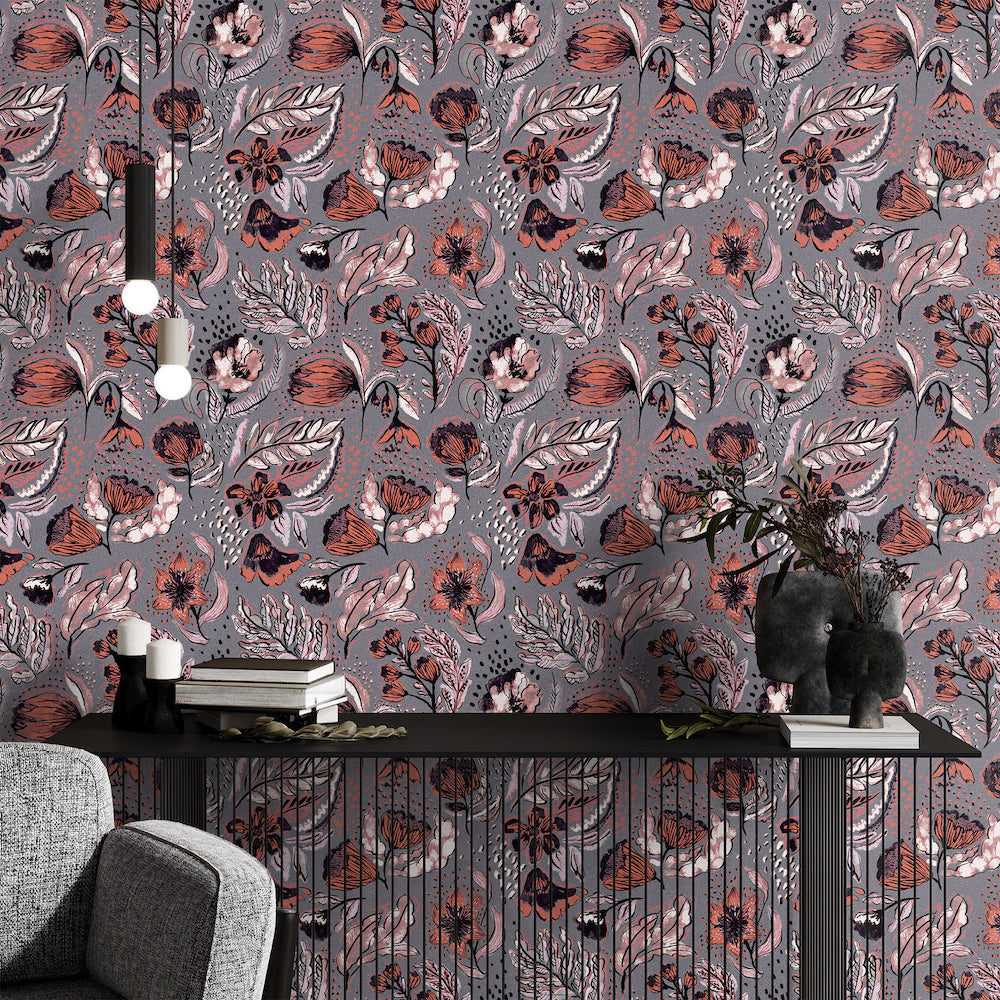 Salt & Pepper - Felice Flock botanical wallpaper Hohenberger    