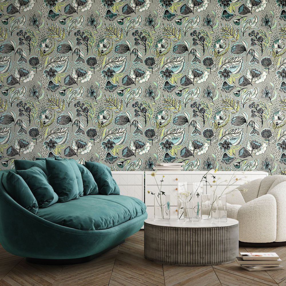 Salt & Pepper - Felice Flock botanical wallpaper Hohenberger    