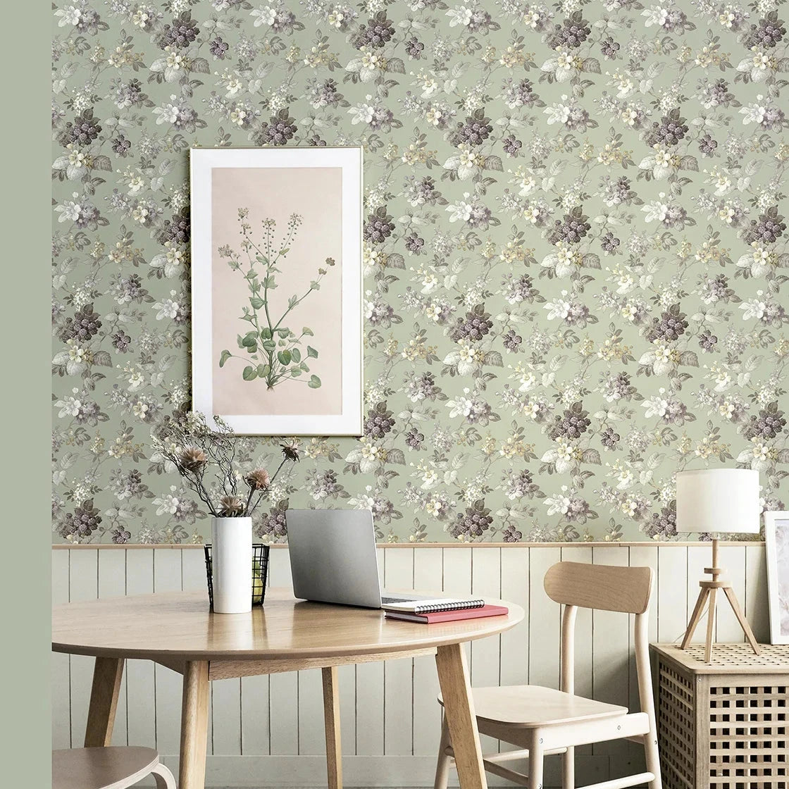 Fiori Country - Blueberry botanical wallpaper Parato    