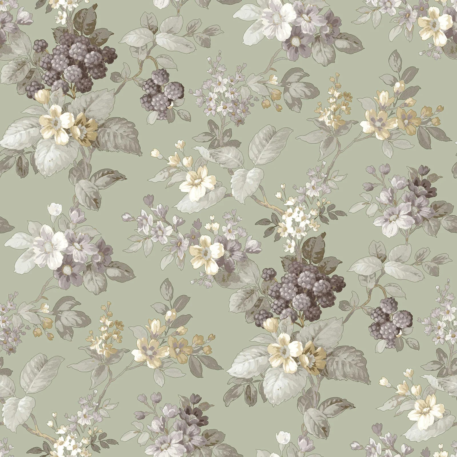 Fiori Country - Blueberry botanical wallpaper Parato Roll Green 12305