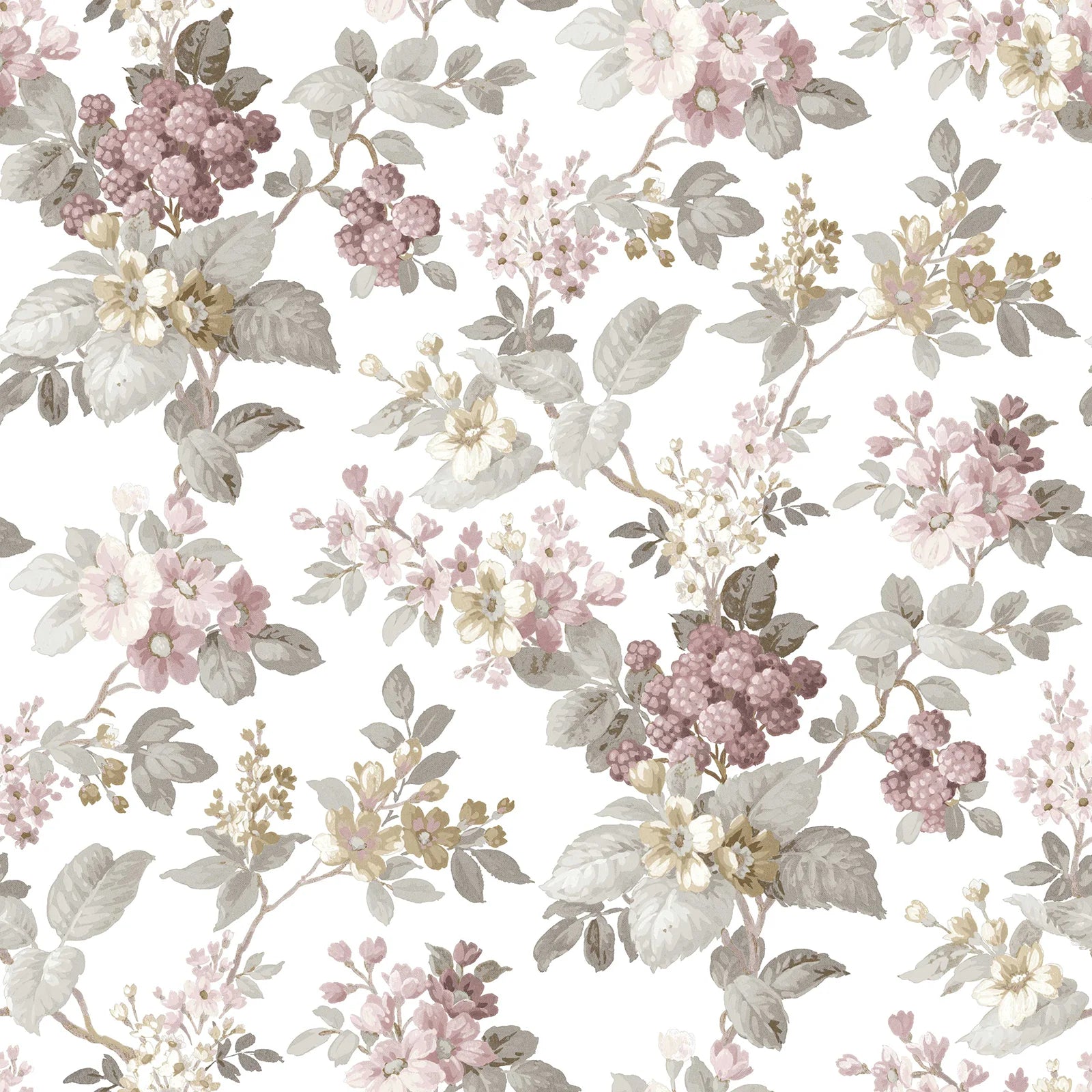 Fiori Country - Blueberry botanical wallpaper Parato Roll White 12308