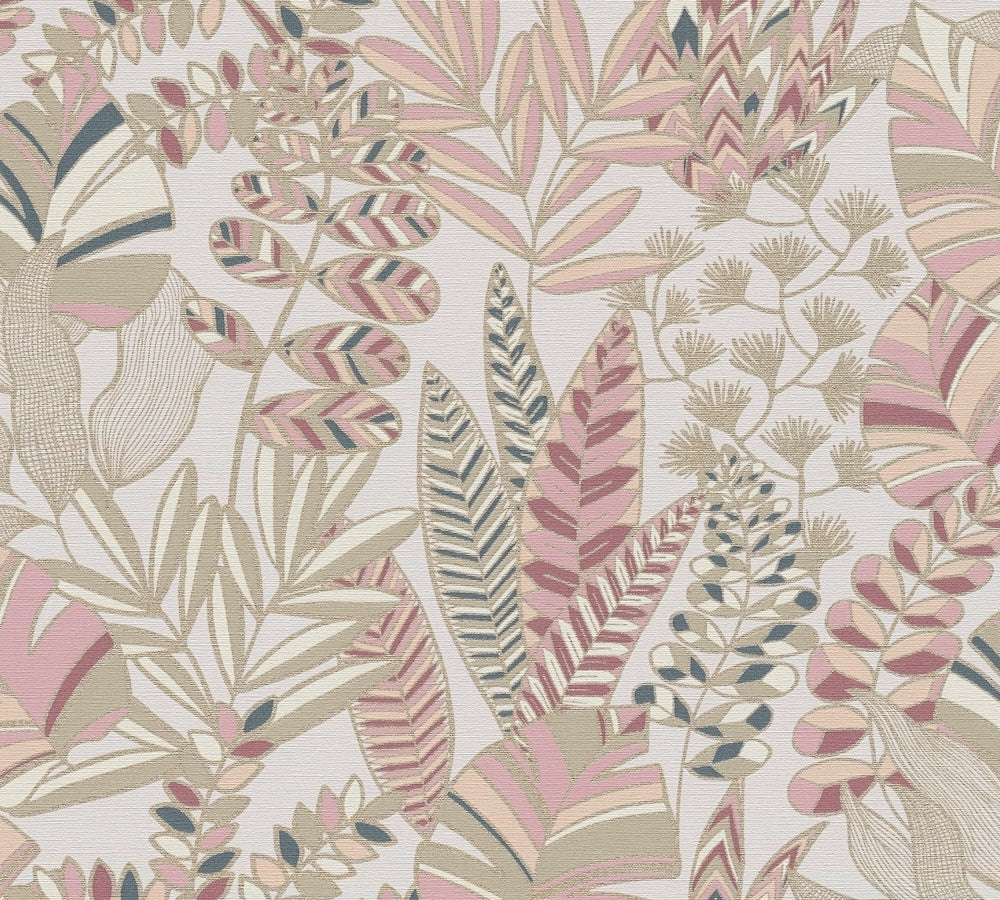 Antigua - Jungle Plants botanical wallpaper AS Creation Roll Light Taupe  390954