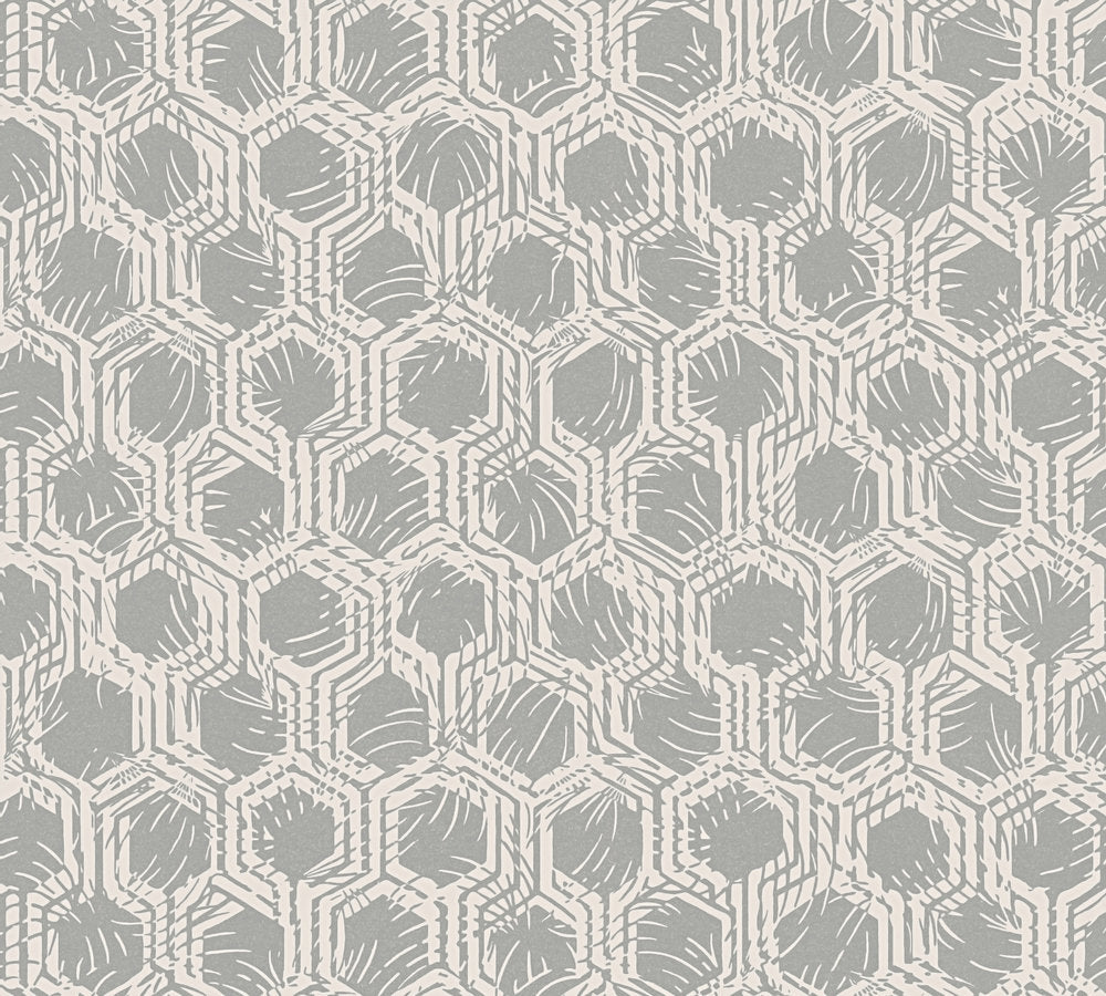 Alpha - Metallic Geo-Hex geometric wallpaper AS Creation Roll Cream  333272